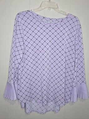 Women's Lavender Plaid Top With Bell Sleeves